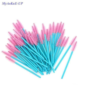 Planet Gates 200pcs Blue Handle Pink Brushes Top Quality Nylon Disposable Mascara Wands Lashes Makeup Brushes Eyelash Extension