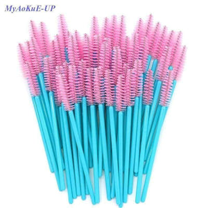 Planet Gates 200pcs Blue Handle Pink Brushes Top Quality Nylon Disposable Mascara Wands Lashes Makeup Brushes Eyelash Extension
