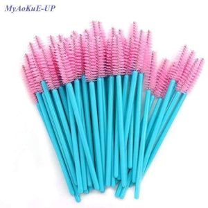 Planet Gates 200pcs Blue Handle Pink Brushes Top Quality Nylon Disposable Mascara Wands Lashes Makeup Brushes Eyelash Extension