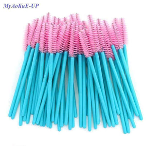 Planet Gates 200pcs Blue Handle Pink Brushes Top Quality Nylon Disposable Mascara Wands Lashes Makeup Brushes Eyelash Extension