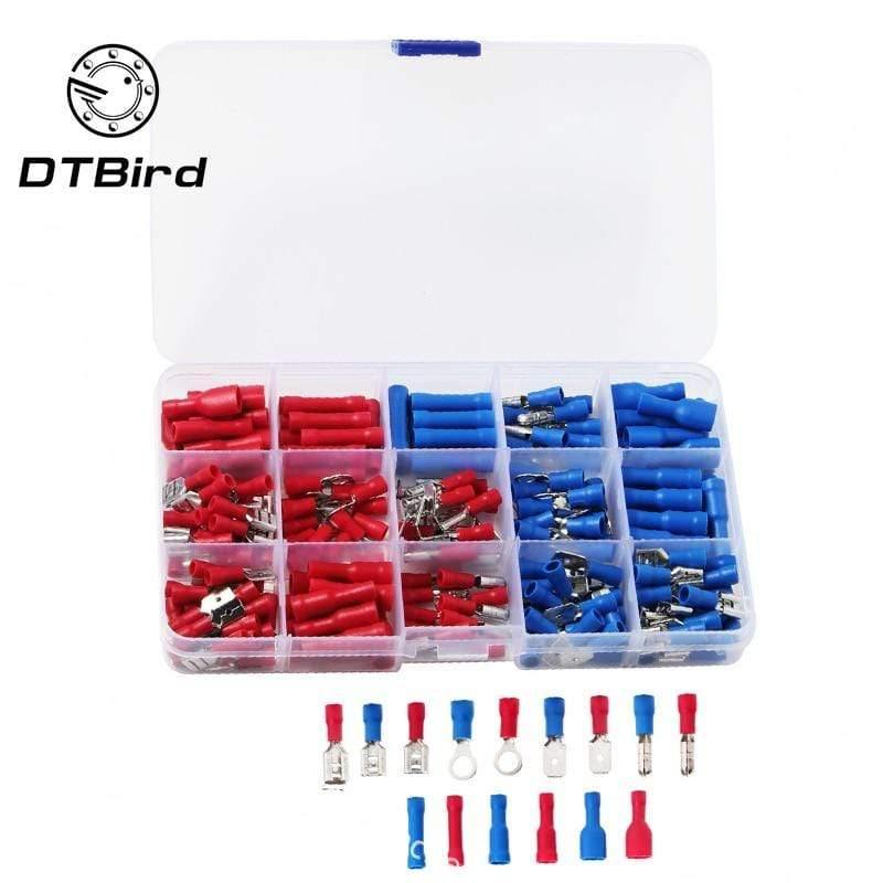 200PCS Eletrical Cable Terminal Connecting Tool Assorted Electrical Fork Ring Spade Crimp Terminal Wire Connector Box Kit