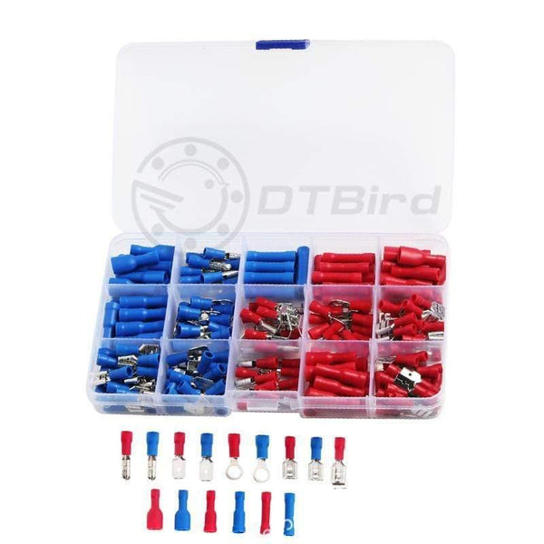 200PCS Eletrical Cable Terminal Connecting Tool Assorted Electrical Fork Ring Spade Crimp Terminal Wire Connector Box Kit