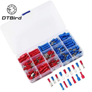 200PCS Eletrical Cable Terminal Connecting Tool Assorted Electrical Fork Ring Spade Crimp Terminal Wire Connector Box Kit
