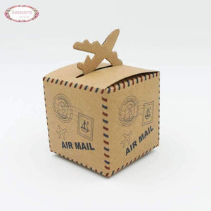 Planet Gates 200pcs/lots Aircrafe Printed Air Mail Kraft Paper Wedding Box Candy Box Chocolate Packaging Wedding Supplies Party Decoration