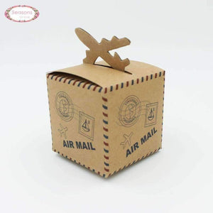 Planet Gates 200pcs/lots Aircrafe Printed Air Mail Kraft Paper Wedding Box Candy Box Chocolate Packaging Wedding Supplies Party Decoration
