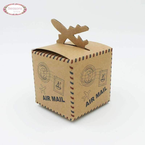 Planet Gates 200pcs/lots Aircrafe Printed Air Mail Kraft Paper Wedding Box Candy Box Chocolate Packaging Wedding Supplies Party Decoration