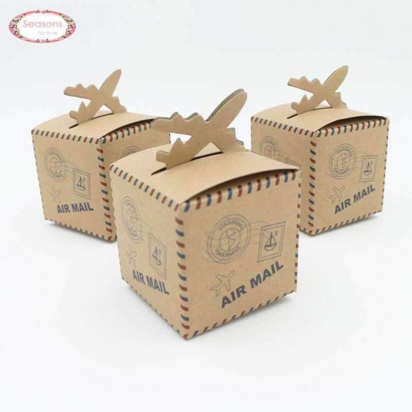Planet Gates 200pcs/lots Aircrafe Printed Air Mail Kraft Paper Wedding Box Candy Box Chocolate Packaging Wedding Supplies Party Decoration