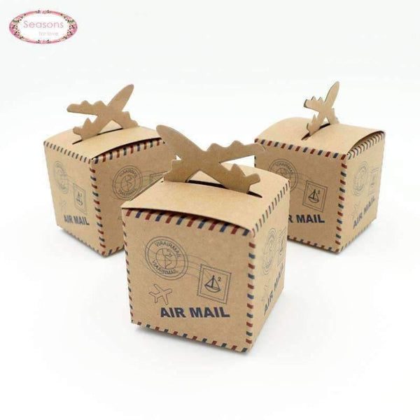 Planet Gates 200pcs/lots Aircrafe Printed Air Mail Kraft Paper Wedding Box Candy Box Chocolate Packaging Wedding Supplies Party Decoration