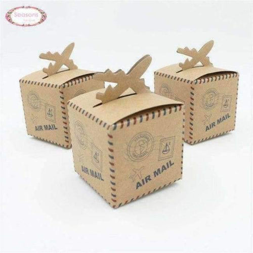 Planet Gates 200pcs/lots Aircrafe Printed Air Mail Kraft Paper Wedding Box Candy Box Chocolate Packaging Wedding Supplies Party Decoration