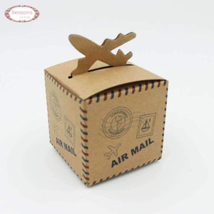 Planet Gates 200pcs/lots Aircrafe Printed Air Mail Kraft Paper Wedding Box Candy Box Chocolate Packaging Wedding Supplies Party Decoration