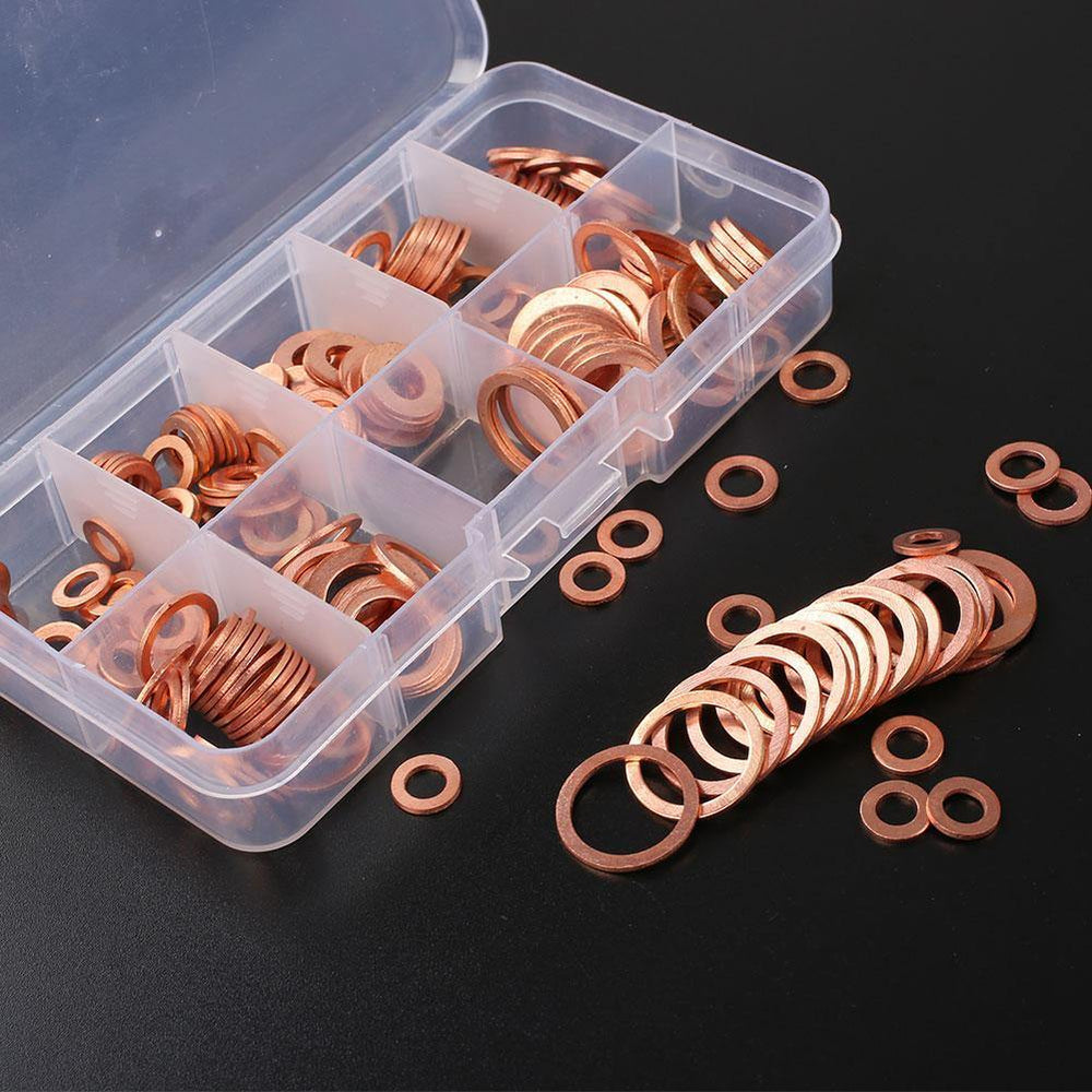 Planet Gates 200Pcs/Pack Car Copper Washer Oil Seal Sheet Gasket Assorted Garage Engine Washer Kit Auto Hardware Repair M5 M6 M8 M10 M12 M14