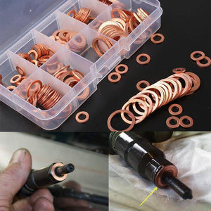 Planet Gates 200Pcs/Pack Car Copper Washer Oil Seal Sheet Gasket Assorted Garage Engine Washer Kit Auto Hardware Repair M5 M6 M8 M10 M12 M14