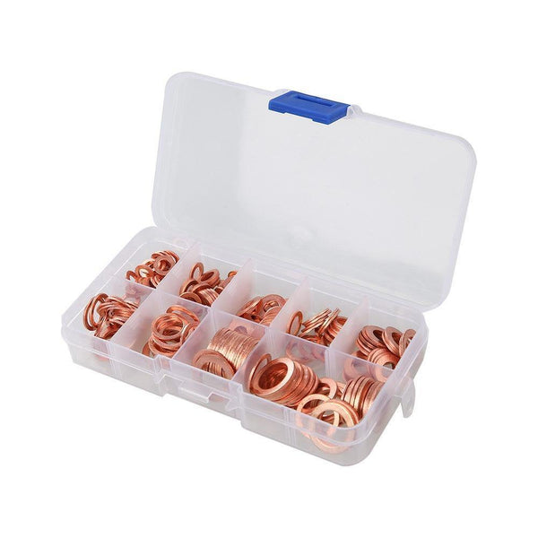 Planet Gates 200Pcs/Pack Car Copper Washer Oil Seal Sheet Gasket Assorted Garage Engine Washer Kit Auto Hardware Repair M5 M6 M8 M10 M12 M14