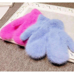 Planet Gates 2015 Winter New Arrival Women Soft Wool rabbit hair Warm Knit Gloves Fashion Lovely Warmer Girls' candy color Mittens Gloves