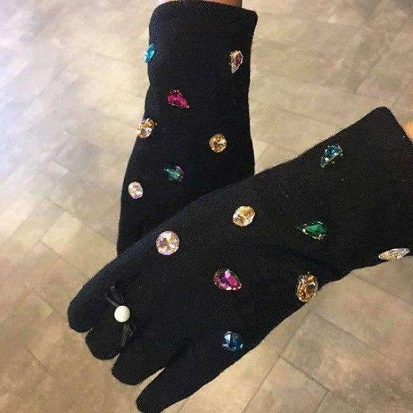 Planet Gates 2017 Brand Luxury Women's Winter Wool Gloves Colorful Crystal Real Rabbit Fur Elegant Fur Gloves Female Mittens Cashmere Gloves