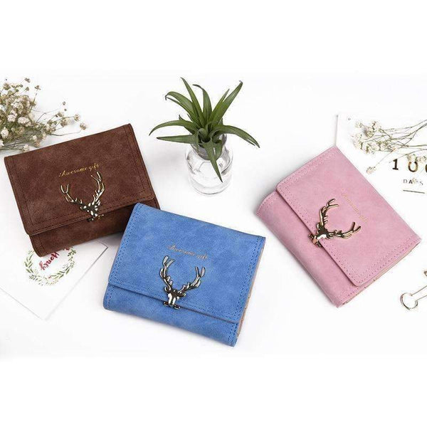 Planet Gates 2017 Latest Christmas Deer Women Leather Wallet VintageTri-Folds Luxury Cash  Purse Girl Small Black Clutch coin purses holders