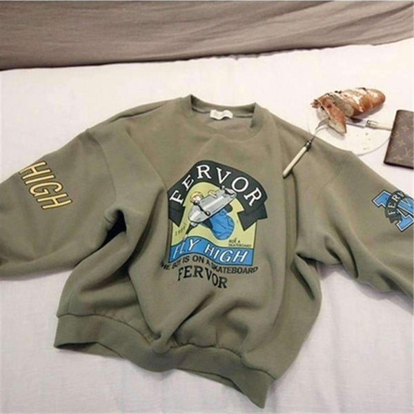 Planet Gates 2017 Winter Autumn New Harajuku Funny Cartoon Tracksuit for Women Pullover Fleece Hoodies Loose Female Sweatshirt Army Green 2XL