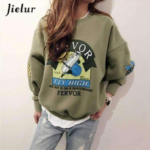 Planet Gates 2017 Winter Autumn New Harajuku Funny Cartoon Tracksuit for Women Pullover Fleece Hoodies Loose Female Sweatshirt Army Green 2XL