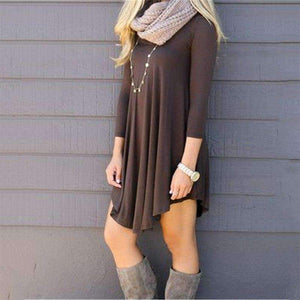 Planet Gates 2018 Autumn Casual Loose Knitting Dress Women Solid O-Neck Long Sleeve Asymmetrical Hem Comfortable Dress Plus Size