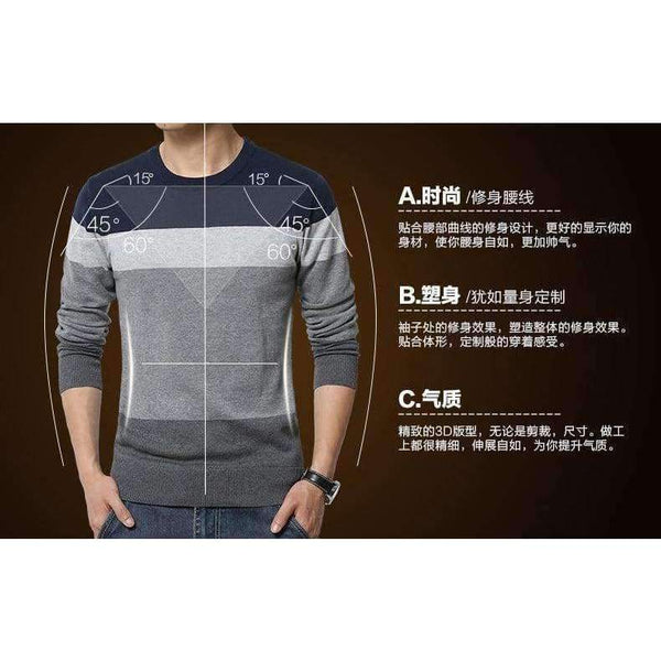 Planet Gates 2018 Есенен ежедневен мъжки пуловер с О-образно деколте на райета, слим крой, плетено облекло Мъжки пуловери Пуловери Мъжки пуловери Pull Homme M-5XL