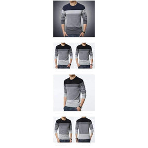 Planet Gates 2018 Есенен ежедневен мъжки пуловер с О-образно деколте на райета, слим крой, плетено облекло Мъжки пуловери Пуловери Мъжки пуловери Pull Homme M-5XL