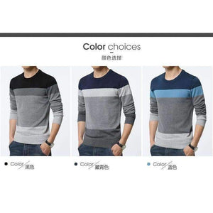 Planet Gates 2018 Есенен ежедневен мъжки пуловер с О-образно деколте на райета, слим крой, плетено облекло Мъжки пуловери Пуловери Мъжки пуловери Pull Homme M-5XL