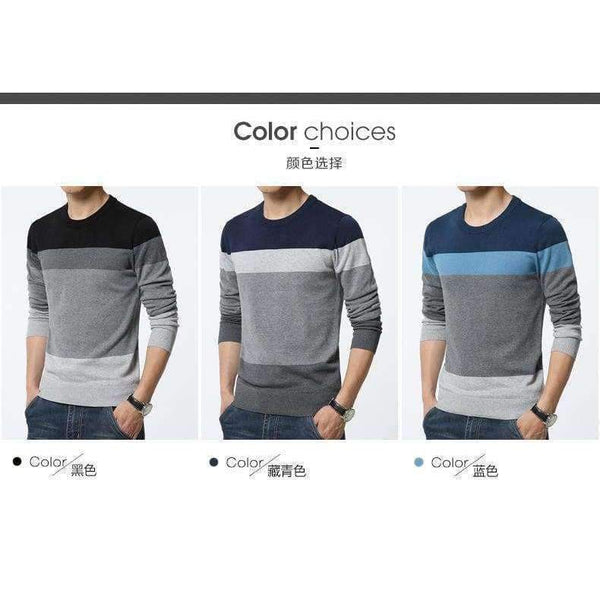 Planet Gates 2018 Есенен ежедневен мъжки пуловер с О-образно деколте на райета, слим крой, плетено облекло Мъжки пуловери Пуловери Мъжки пуловери Pull Homme M-5XL