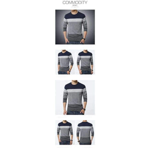 Planet Gates 2018 Есенен ежедневен мъжки пуловер с О-образно деколте на райета, слим крой, плетено облекло Мъжки пуловери Пуловери Мъжки пуловери Pull Homme M-5XL