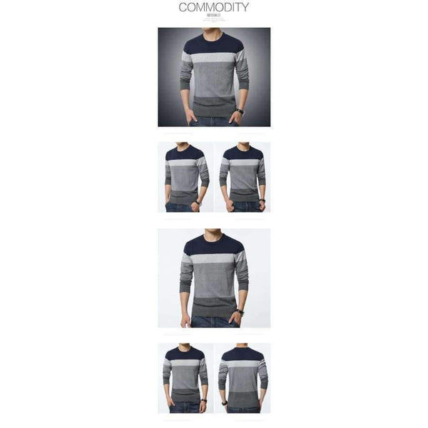 Planet Gates 2018 Есенен ежедневен мъжки пуловер с О-образно деколте на райета, слим крой, плетено облекло Мъжки пуловери Пуловери Мъжки пуловери Pull Homme M-5XL