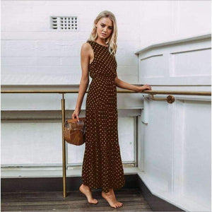 Planet Gates 2018 Autumn Hot Sale Women Casual Sleeveless Polka Dot Print Dress Loose Long Maxi Dresses Vestidos Sexy Button