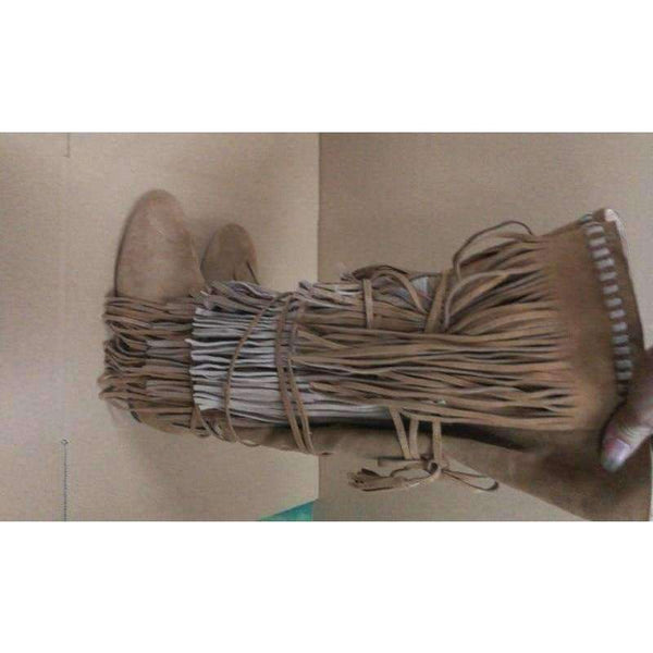 Planet Gates 2018 Bohemia Style Women Knee High Wedge Boots Height Increasing Fringe Tassel Boots  Lace-up Fashion Women Shoes