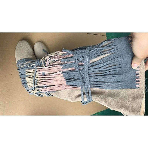 Planet Gates 2018 Bohemia Style Women Knee High Wedge Boots Height Increasing Fringe Tassel Boots  Lace-up Fashion Women Shoes