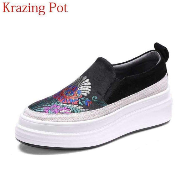 Planet Gates 2018 Fashion Kid Suede Silk Embroider Platform Loafers Sneakers Round Toe Slip on Female Mixed Colors Women Vulcanized Shoes L63