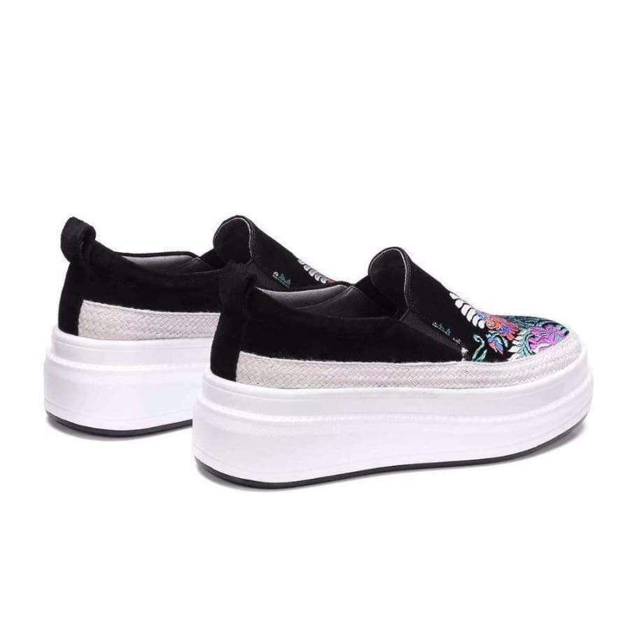 Planet Gates 2018 Fashion Kid Suede Silk Embroider Platform Loafers Sneakers Round Toe Slip on Female Mixed Colors Women Vulcanized Shoes L63