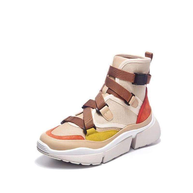 Planet Gates 2018 fashion sneakers New Fashion Genuine Leather+Canvas Clunky Women Vulcanize Shoes Female Platform Breathable shoes woman