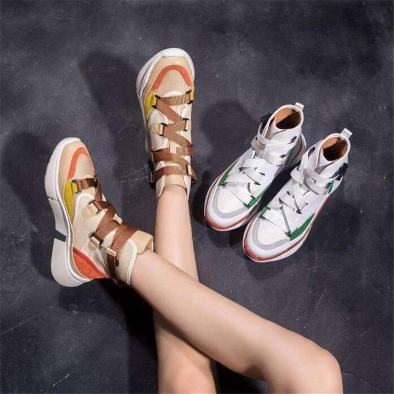 Planet Gates 2018 fashion sneakers New Fashion Genuine Leather+Canvas Clunky Women Vulcanize Shoes Female Platform Breathable shoes woman