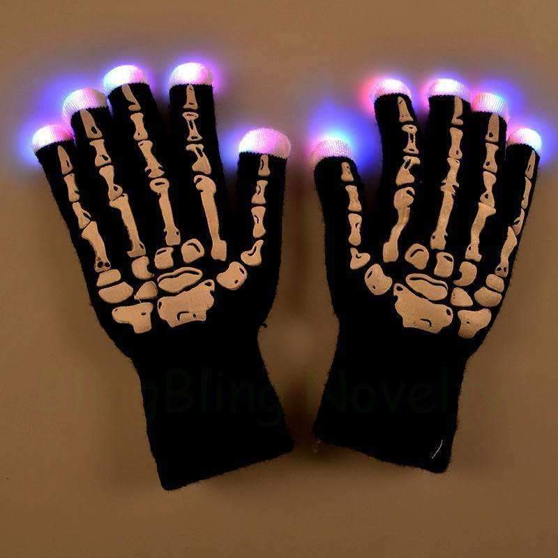 Planet Gates 2018 Halloween Light Up Flashing Gloves Multicolor LED Gloves with Skeleton