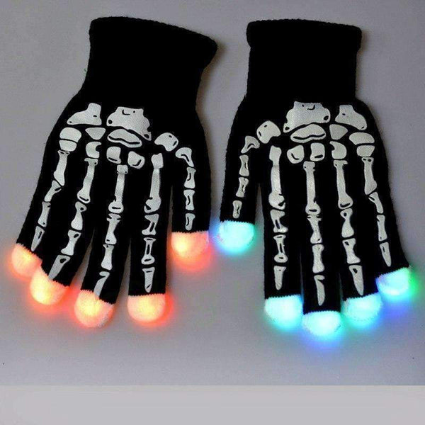 Planet Gates 2018 Halloween Light Up Flashing Gloves Multicolor LED Gloves with Skeleton