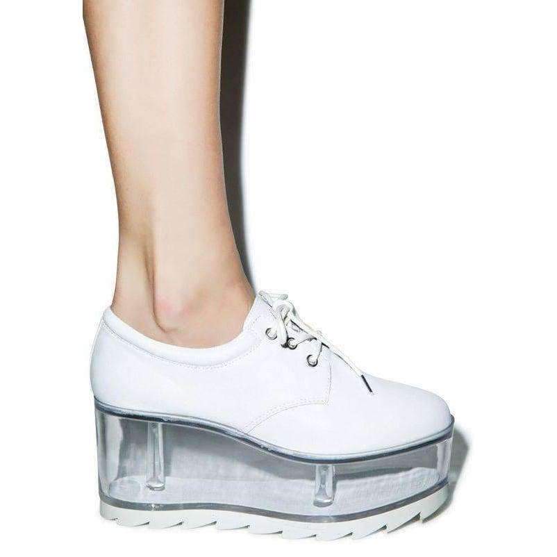 Planet Gates 2018 Hot Clear PVC Platform Women Smooth Leather Casual Shoes Lace Up Fashion Ladies Vulcanize Shoes Wedge Heel Shoes Size 39