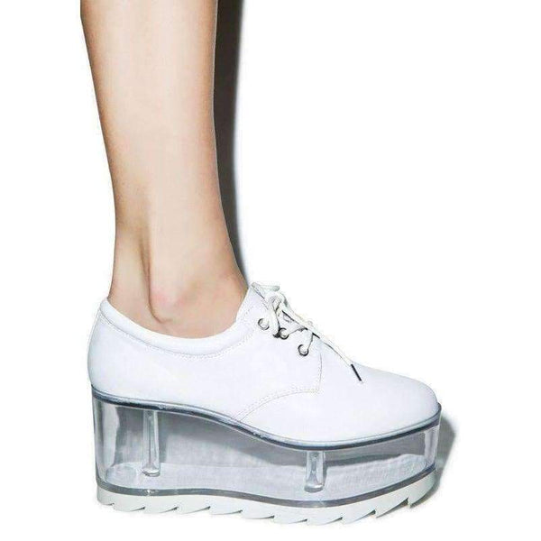 Planet Gates 2018 Hot Clear PVC Platform Women Smooth Leather Casual Shoes Lace Up Fashion Ladies Vulcanize Shoes Wedge Heel Shoes Size 39