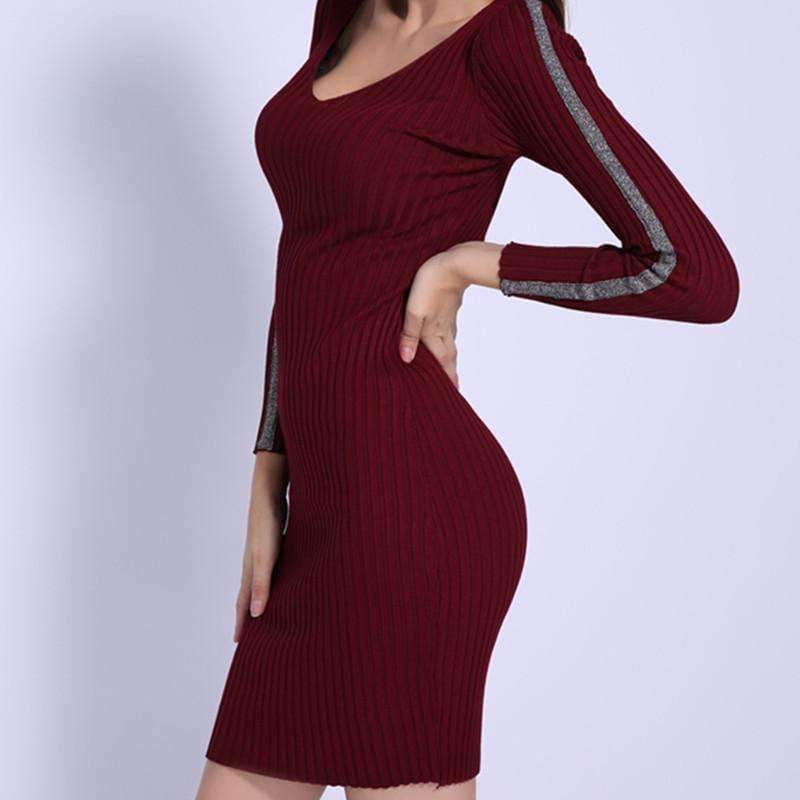 Planet Gates 2018 ladies dresses Autumn winter short dress jumper Casual stripe sweater knitted bodycon dress Women elegant pullover Vestidos