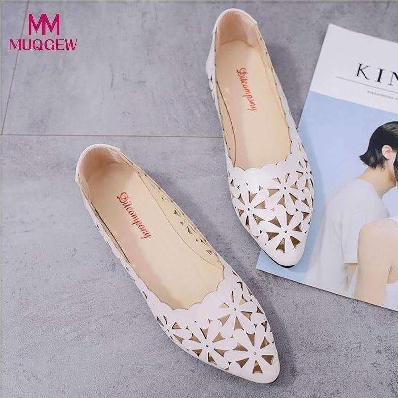 Planet Gates 2018 New Arrival Women Flats Shoes Shallow Flat Heel Hollow Out Flower Shape Nude Shoes Pointed-toe Shoes zapatos mujer