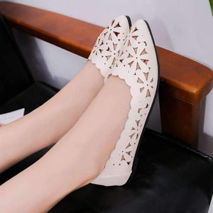 Planet Gates 2018 New Arrival Women Flats Shoes Shallow Flat Heel Hollow Out Flower Shape Nude Shoes Pointed-toe Shoes zapatos mujer
