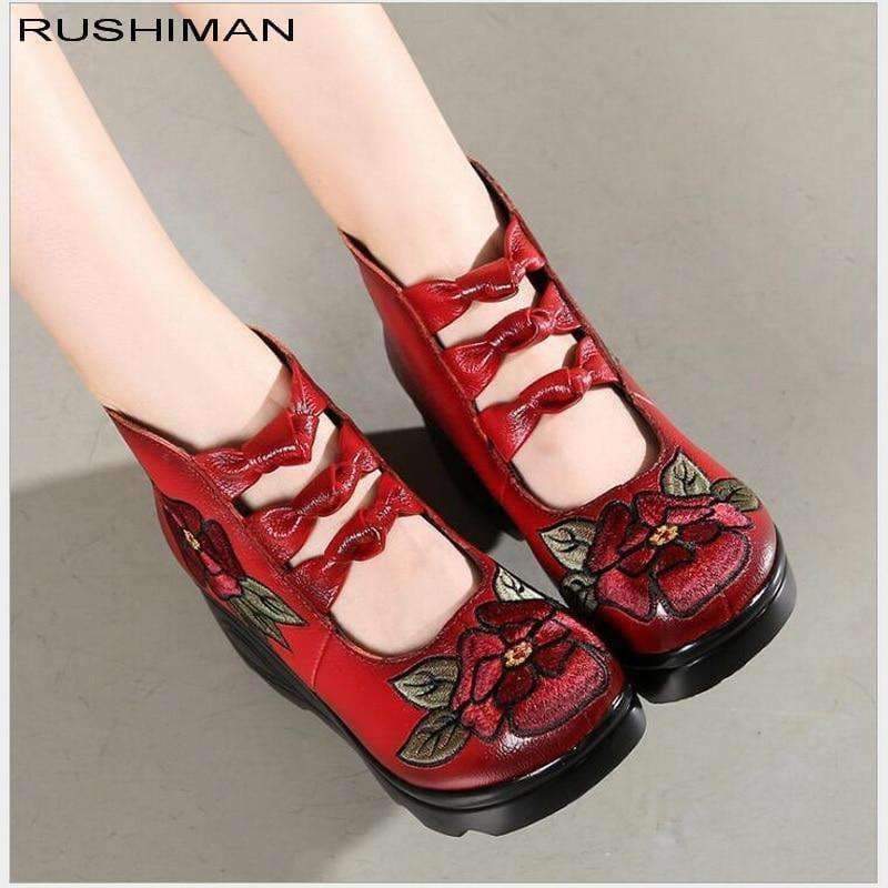 Planet Gates 2018 New Arrival Women Genuine Leather Women Flats Platform shoes ethnic style embroidery with Zip Casual Ladies Loafers Shoes
