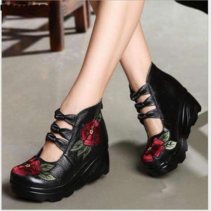 Planet Gates 2018 New Arrival Women Genuine Leather Women Flats Platform shoes ethnic style embroidery with Zip Casual Ladies Loafers Shoes