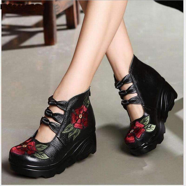 Planet Gates 2018 New Arrival Women Genuine Leather Women Flats Platform shoes ethnic style embroidery with Zip Casual Ladies Loafers Shoes