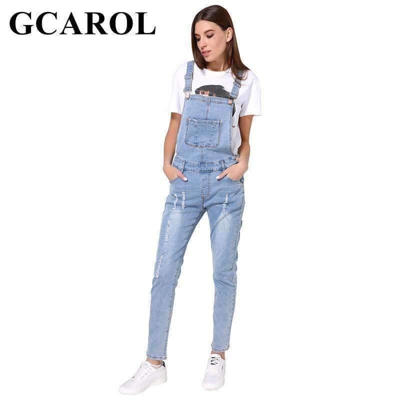 Planet Gates 2018 New Arrival Women Ripped Denim Jumpsuits High Quality Braces cowboy Light Blue Basic Overall For 4 Season