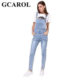 Planet Gates 2018 New Arrival Women Ripped Denim Jumpsuits High Quality Braces cowboy Light Blue Basic Overall For 4 Season