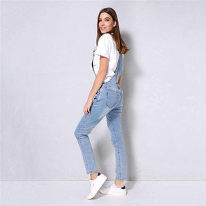 Planet Gates 2018 New Arrival Women Ripped Denim Jumpsuits High Quality Braces cowboy Light Blue Basic Overall For 4 Season