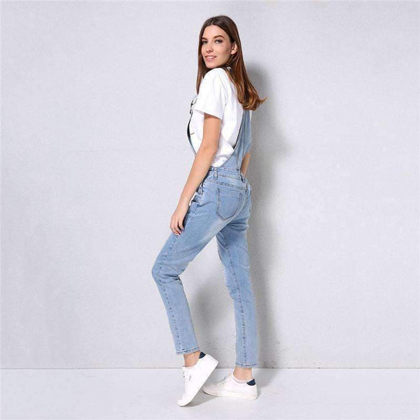 Planet Gates 2018 New Arrival Women Ripped Denim Jumpsuits High Quality Braces cowboy Light Blue Basic Overall For 4 Season